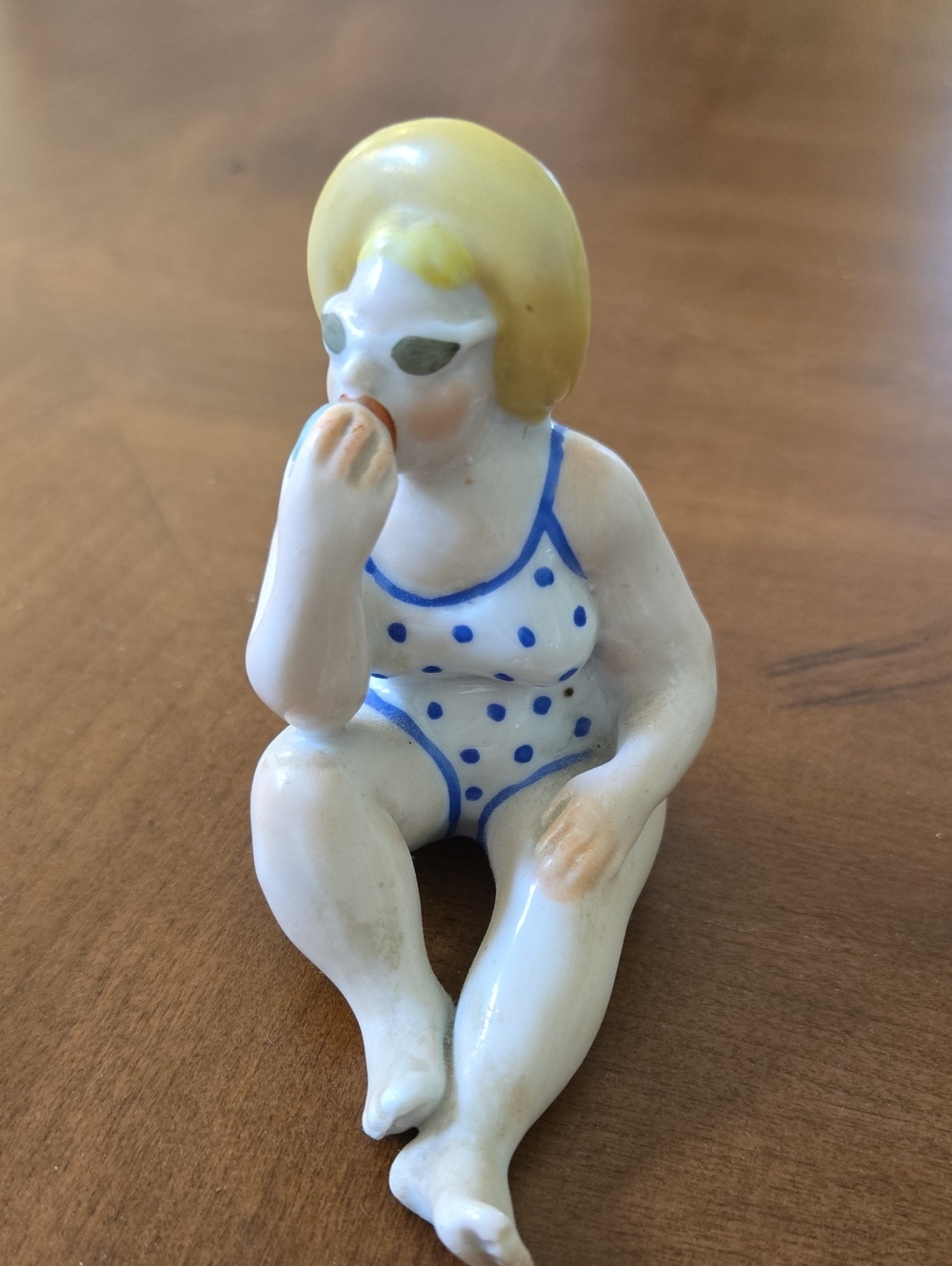 Bath Figurine - Blue Polka Dot Swimsuit